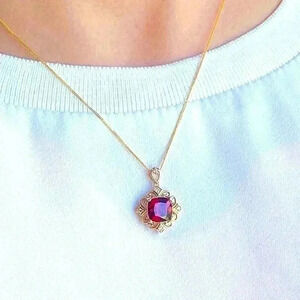 New 14k Yellow Gold Over 925 Sterling Silver Ruby White Sapphire Necklace